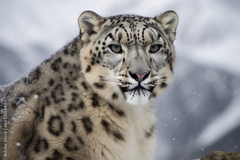 leopard in the mountain snow, leopard in the mountain snow,