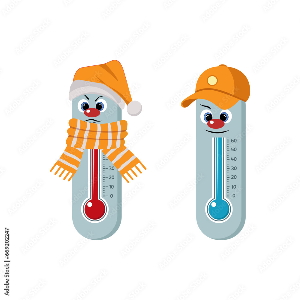 cold hot cartoon thermometer. vector
