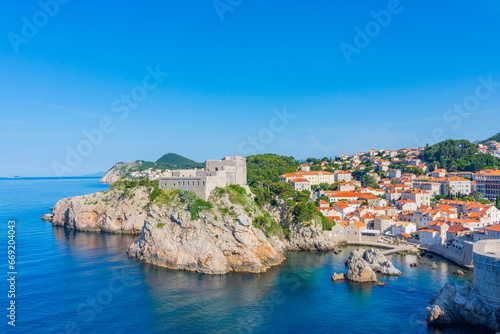View of Fort Lovrijenac or St. Lawrence Fortress from Dubrovnik city wall. Fort Lovrijenac fortress,. Dubrovnik is a historic city in Croatia region of Dalmatia. UNESCO World Heritage Site photo