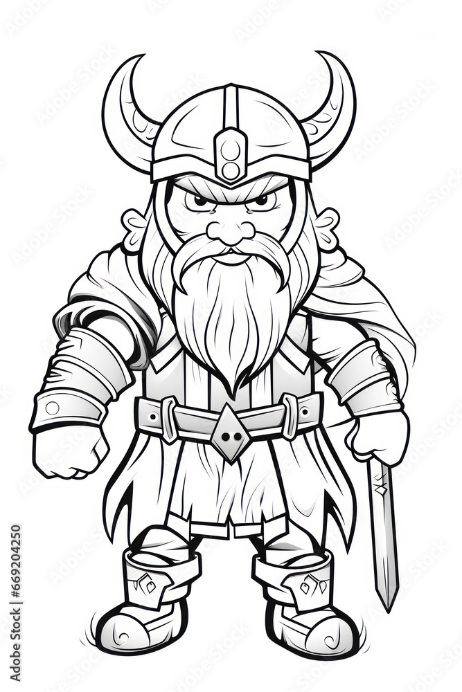 Viking, Scandinavian culture, colorless, line art, bold black outline. Tattoo sketch