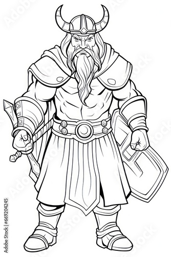 Wallpaper Mural Viking, Scandinavian culture, colorless, line art, bold black outline. Tattoo sketch Torontodigital.ca