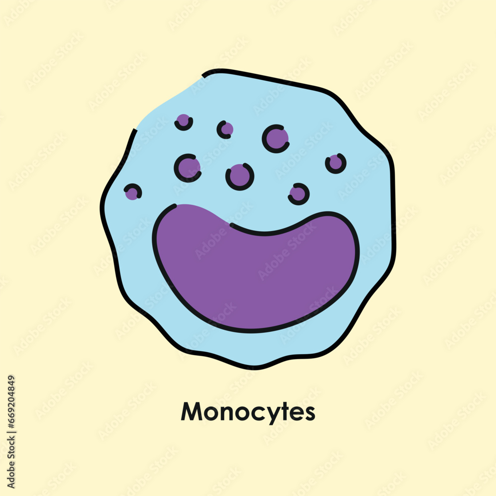 Monocytes color icon. White blood cells in the blood vessels. Monocytes color icon. White blood cells in the blood vessels.