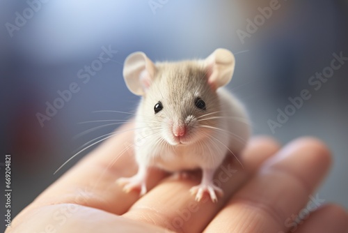 hand holding a mouse in the laboratory