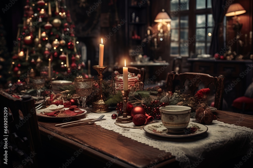Inspiration for a very luxurious Christmas table decoration generative ai