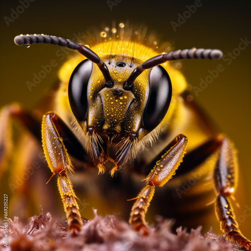 A Close-up Macro Photography Shot of a Bee in Vivid Detail: Detailed Insect Portrait Captured in Stunning High-Resolution Image © Alyona