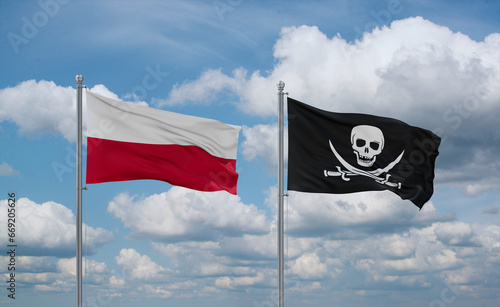 Pirate and Poland flags, country relationship concept