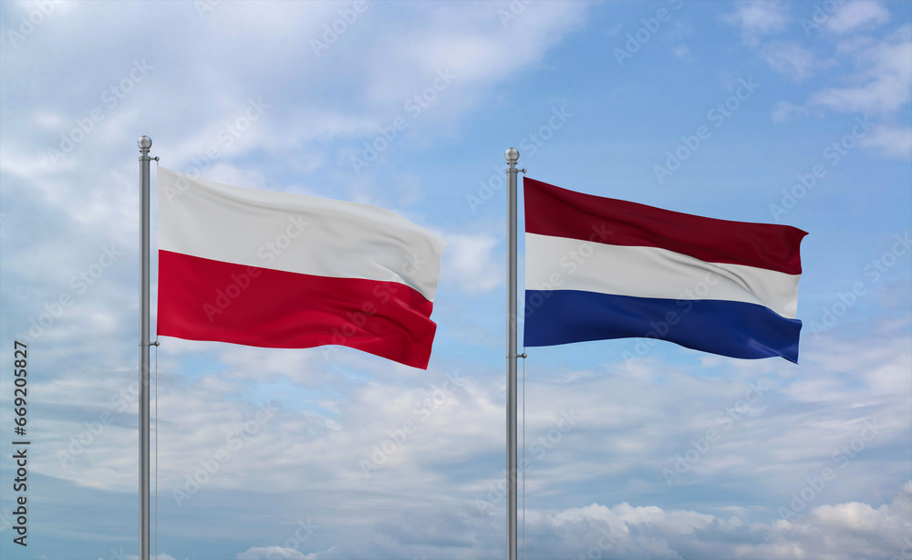 Netherlands and Poland flags, country relationship concept Netherlands and Poland flags, country relationship concept