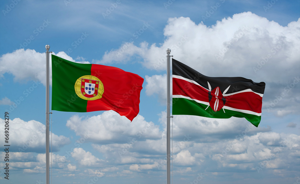 Kenya and Portugal flags, country relationship concept Kenya and Portugal flags, country relationship concept