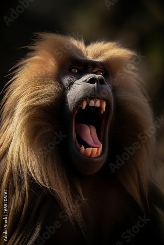 baboon with open mouth on the mountain