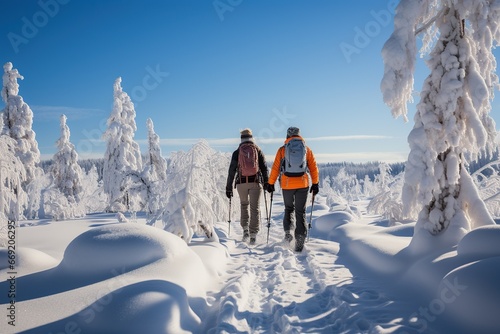 Snow solitude: Travelers in a winter wonderland