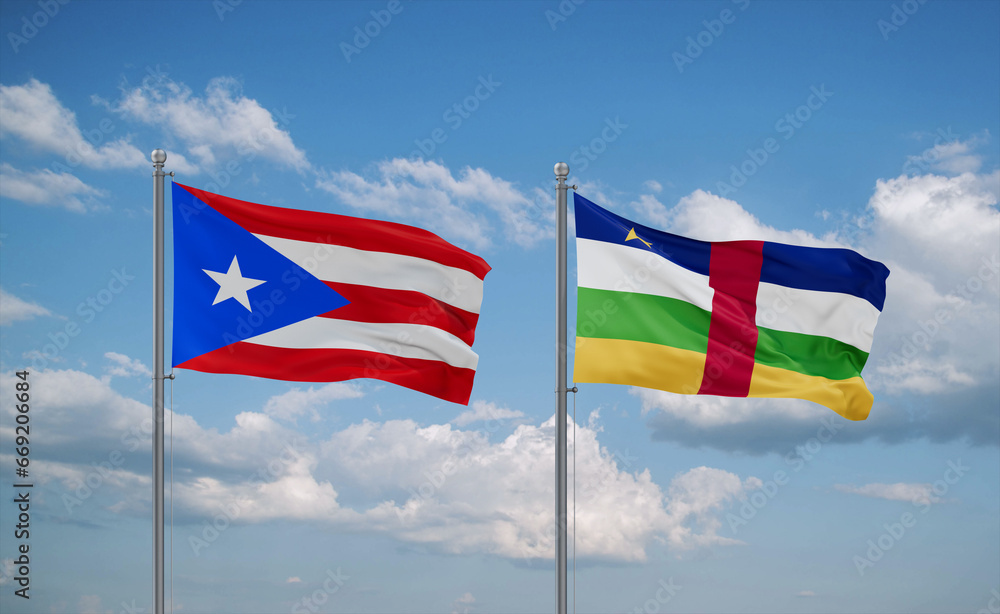 Central African Republic and Puerto Rico flags, country relationship concept