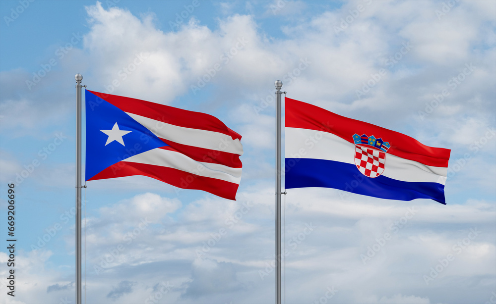 Croatia and Puerto Rico flags, country relationship concept