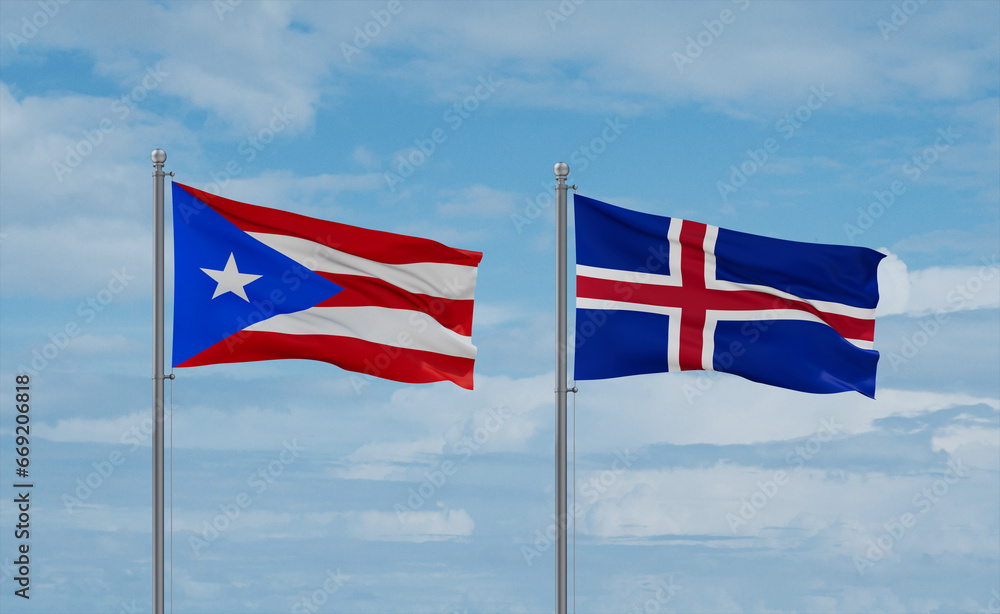 Iceland and Puerto Rico flags, country relationship concept