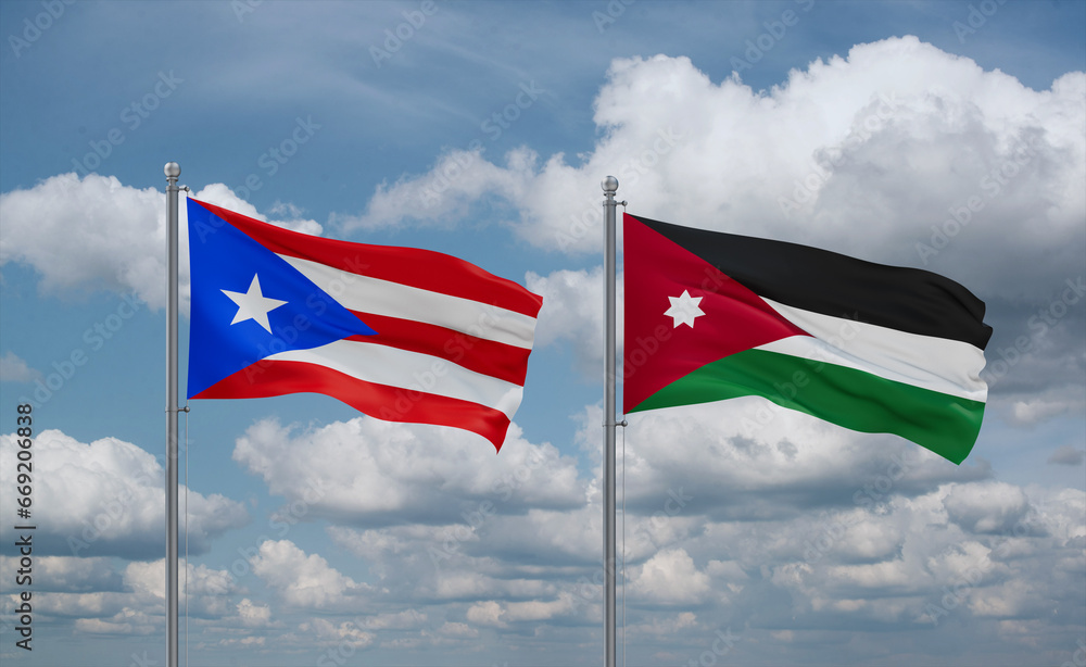 Jordan and Puerto Rico flags, country relationship concept