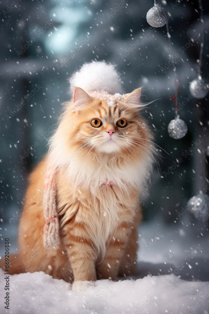 Cute cat on a Christmas background