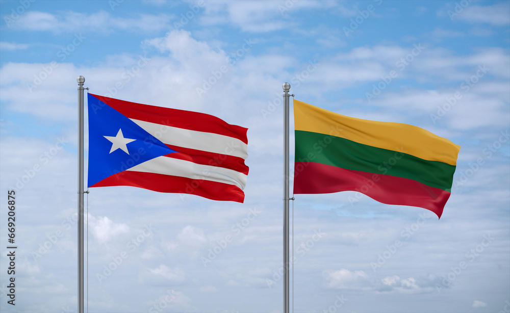 Lithuania and Puerto Rico flags, country relationship concept Lithuania and Puerto Rico flags, country relationship concept