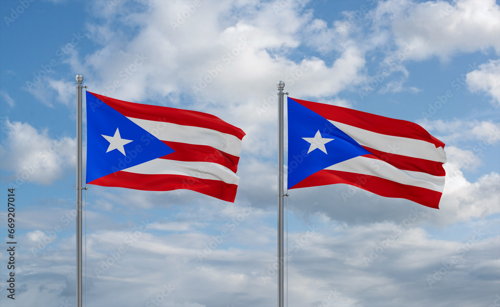 Two Puerto Rico flags, country relationship concept