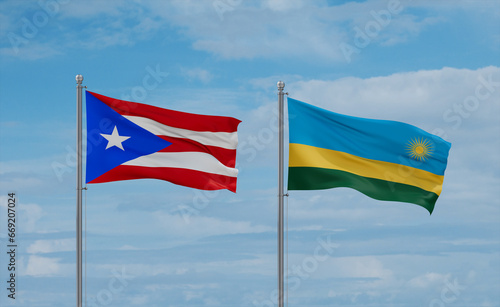 Rwanda and Puerto Rico flags, country relationship concept