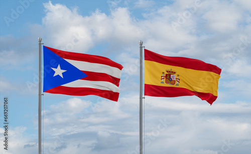 Spain and Puerto Rico flags, country relationship concept