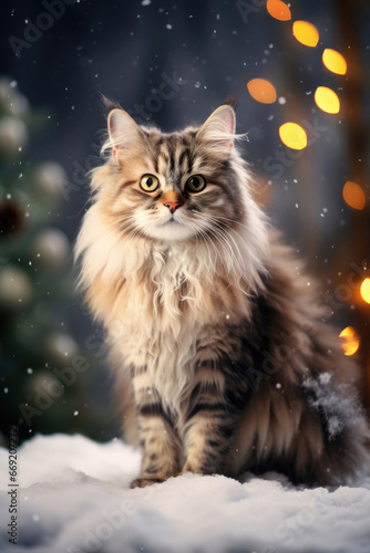 Cute cat on a Christmas background © Veniamin Kraskov