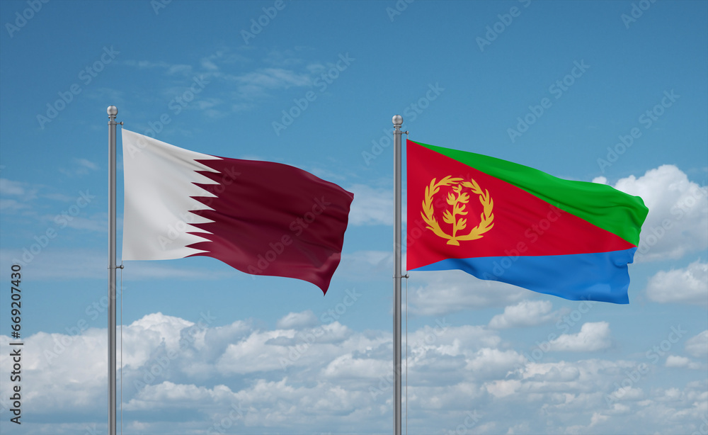 Eritrea and Qatar flags, country relationship concept