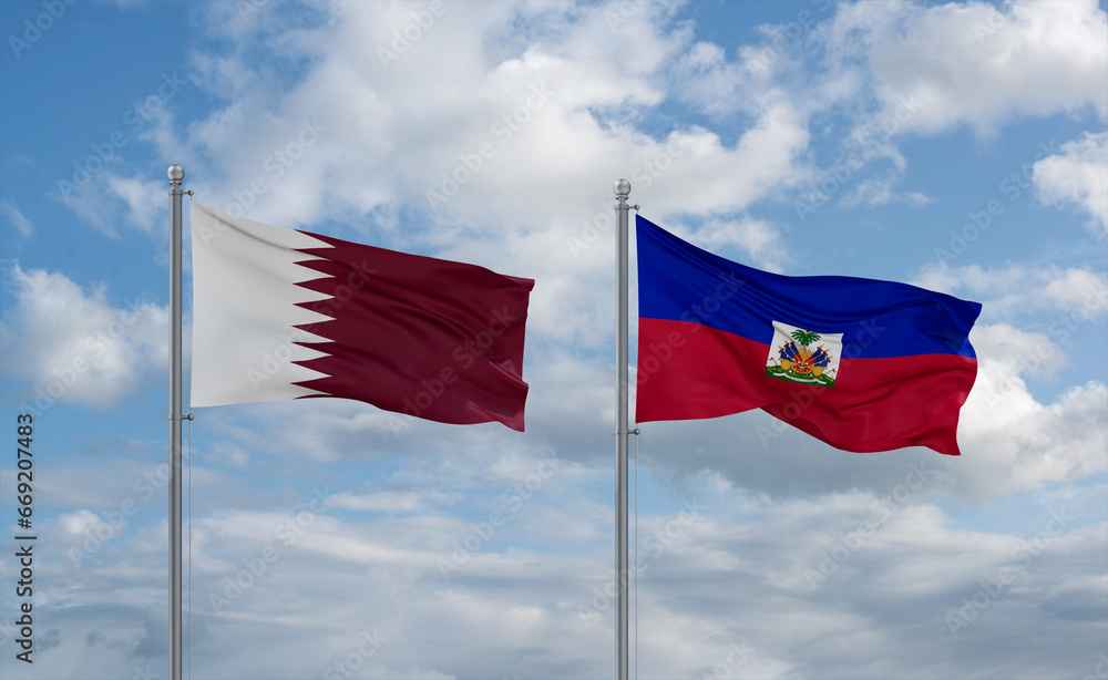 Haiti and Qatar flags, country relationship concept Haiti and Qatar flags, country relationship concept