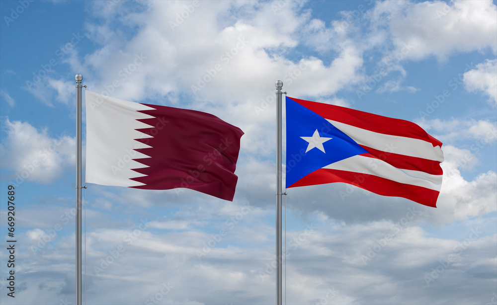 Puerto Rico and Qatar flags, country relationship concept