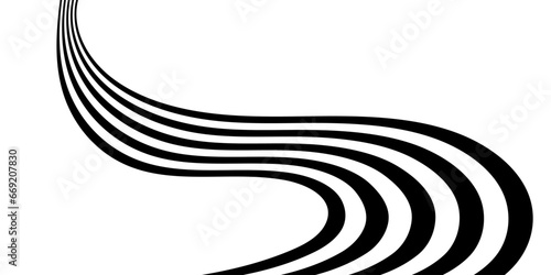 Black on white abstract perspective line stripes with 3d dimensional effect isolated on white.