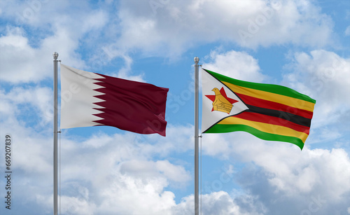 Zimbabwe and Qatar flags, country relationship concept