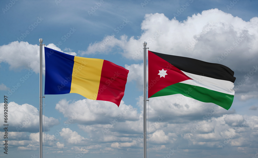 Jordan and Romania flags, country relationship concept Jordan and Romania flags, country relationship concept