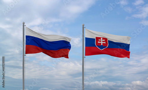 Slovakia and Russia flags, country relationship concept