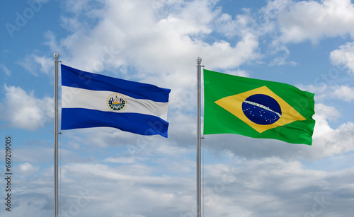 Quadro em tela El Salvador, Salvador and Brazil flags, country relationship concept