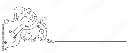 Snowman line art vector illustration