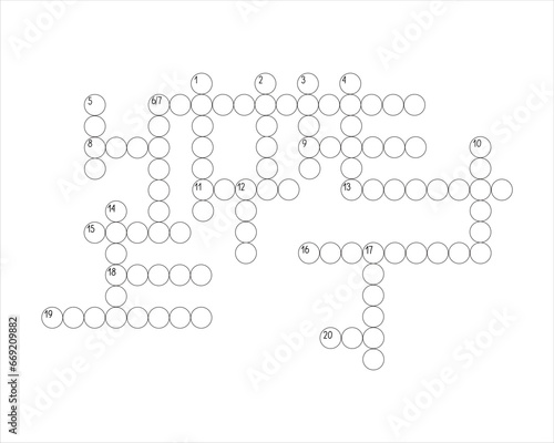 Blank crossword puzzle grid, empty template squares to fill in for riddle, educational or leisure game, ready to be used for making any word puzzle