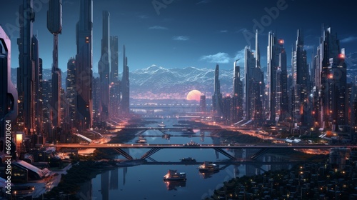 futuristic city in an exotic setting