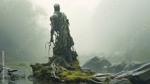 a massive figure, surreal obscurity, overgrown oxidized brass photo