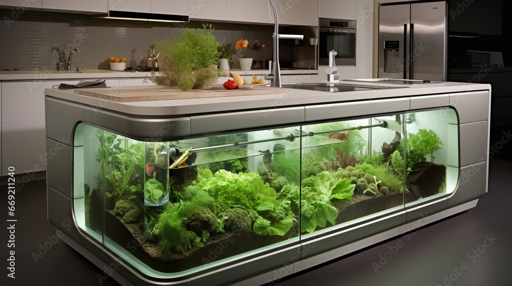 a futuristic kitchen with inbuilt composting a futuristic kitchen with inbuilt composting