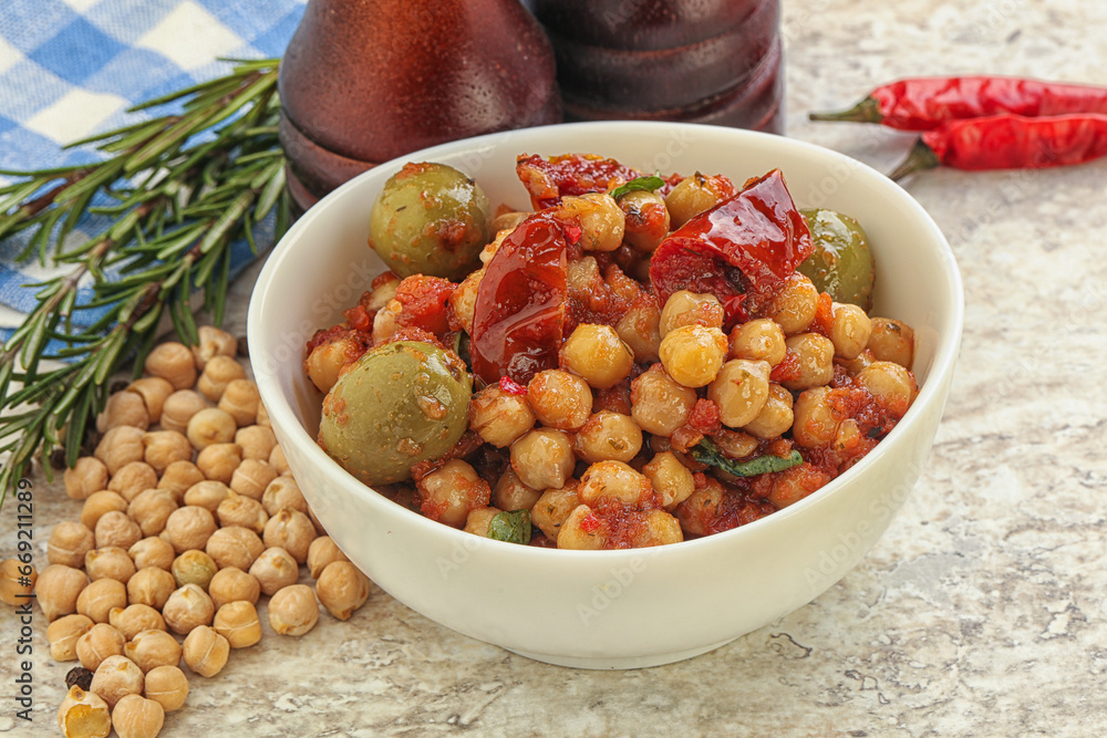 Chickpea beans with dry tomato and olives Chickpea beans with dry tomato and olives
