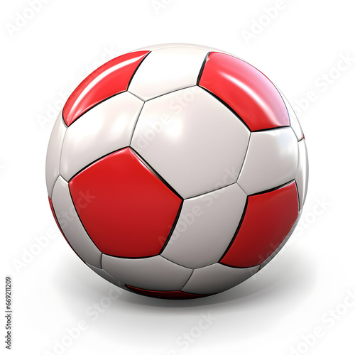 Red and white color soccer ball isolated on white background  Isolated 3D rendered icon of football 