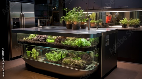 a futuristic kitchen with inbuilt composting photo
