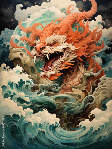 Mystical Roar: A Dragon's Ascend Among the Clouds