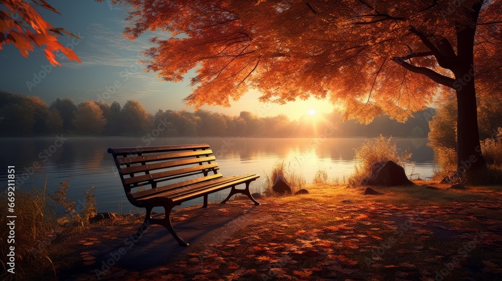 bench at sunset, beautiful autumn wallpaper
