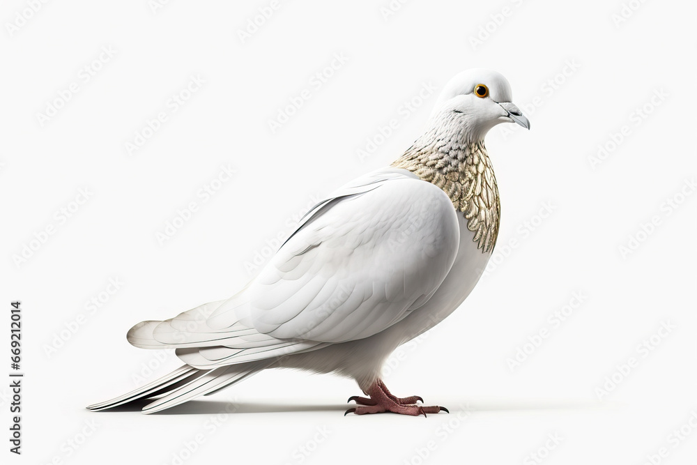 Obraz premium Ethereal Elegance: A White Pigeon's Tranquil Poise,pigeon isolated on white background