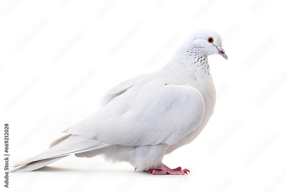 Ethereal Elegance: A White Pigeon's Tranquil Poise,pigeon isolated on white background Ethereal Elegance: A White Pigeon's Tranquil Poise,pigeon isolated on white background