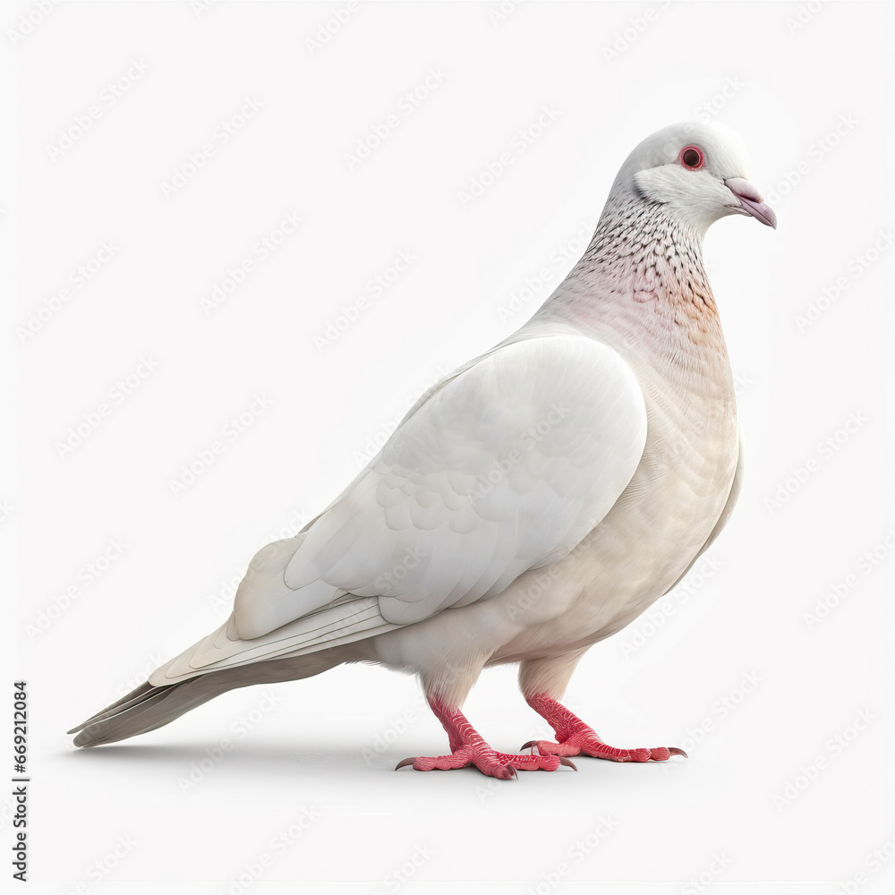 Ethereal Elegance: A White Pigeon's Tranquil Poise,pigeon isolated on white background Ethereal Elegance: A White Pigeon's Tranquil Poise,pigeon isolated on white background