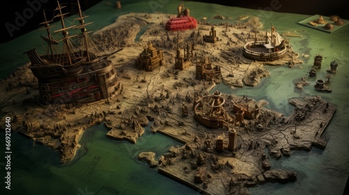 Fényképezés Isometric pirate of the carribean ruins map, video game concept art