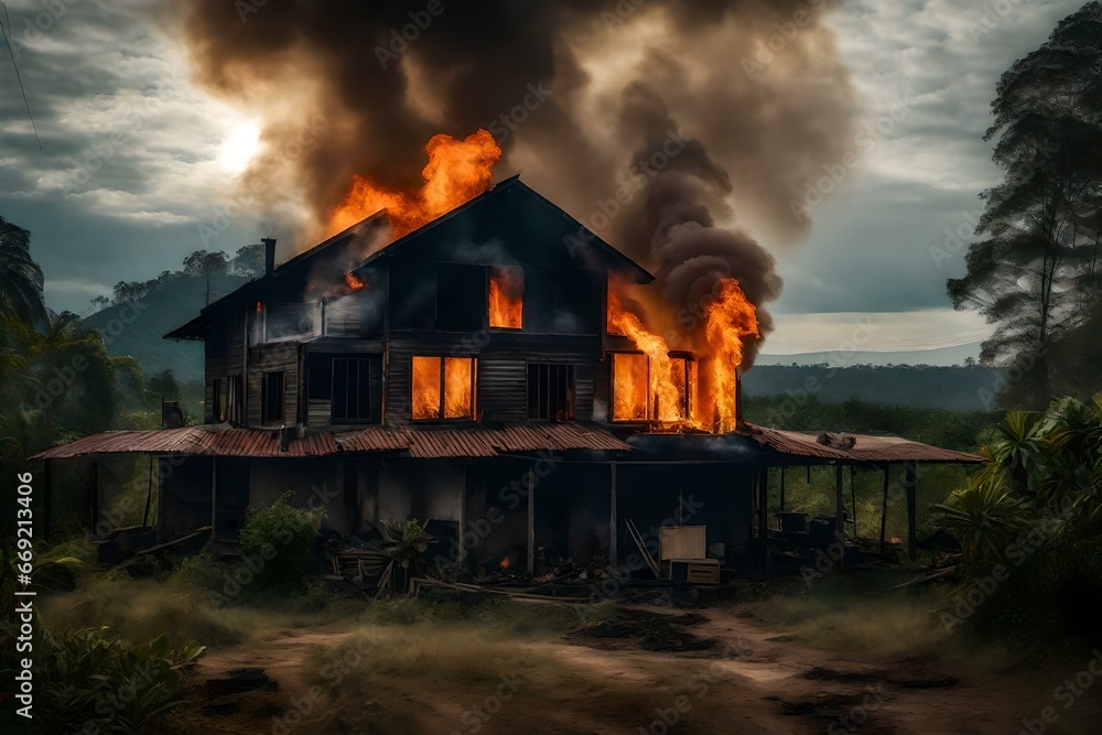 House on fire,  Generated using AI