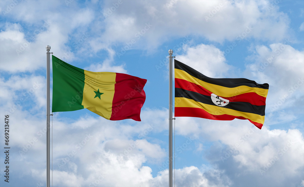 Uganda and Senegal flags, country relationship concept Uganda and Senegal flags, country relationship concept