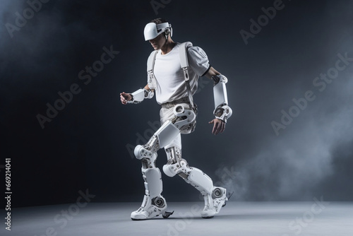 A robotic exoskeleton aiding individuals with mobility challenges, love and creativity with copy space