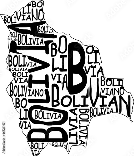 typographic map of bolivia photo